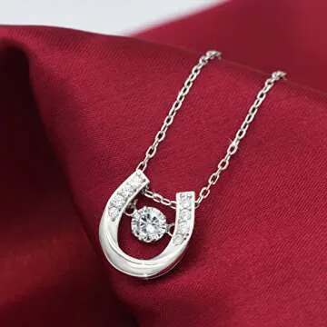 ACJNA 925 Sterling Silver Lucky Horseshoe with CZ Cute U Pendant Necklace Jewelry (U pendant Necklace)