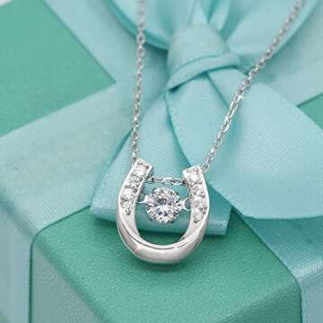 ACJNA 925 Sterling Silver Lucky Horseshoe with CZ Cute U Pendant Necklace Jewelry (U pendant Necklace)