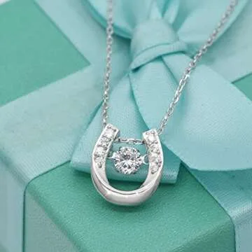 ACJNA 925 Sterling Silver Lucky Horseshoe with CZ Cute U Pendant Necklace Jewelry (U pendant Necklace)
