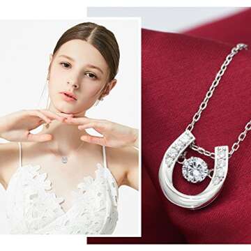 ACJNA 925 Sterling Silver Lucky Horseshoe with CZ Cute U Pendant Necklace Jewelry (U pendant Necklace)