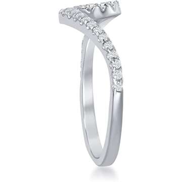 Beaux Bijoux Sterling Silver CZ Simulated Diamond Wave Ring for Women | Silver Band Ring with Wave D...