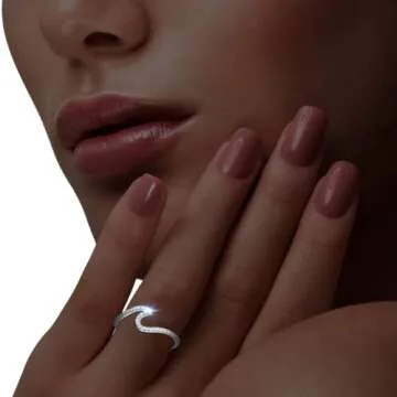 Beaux Bijoux Sterling Silver CZ Simulated Diamond Wave Ring for Women | Silver Band Ring with Wave Design for Women