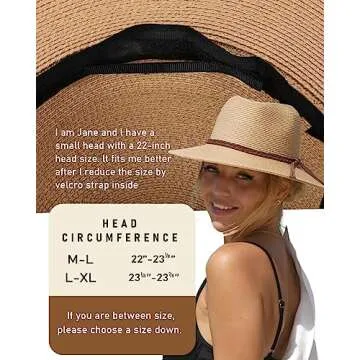 FURTALK Sun Hats for Women Summer Wide Brim UV UPF 80+ Panama Fedora Foldable Packable Straw Beach Hat Beige