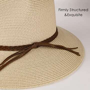FURTALK Sun Hats for Women Summer Wide Brim UV UPF 80+ Panama Fedora Foldable Packable Straw Beach Hat Beige