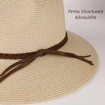 FURTALK Sun Hats for Women Summer Wide Brim UV UPF 80+ Panama Fedora Foldable Packable Straw Beach Hat Beige