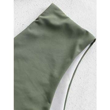 ZAFUL Women's Knotted Front Tankini Set High Waisted Bikini Scoop Neck Swimsuit Two Pieces Bathing Suit Green M