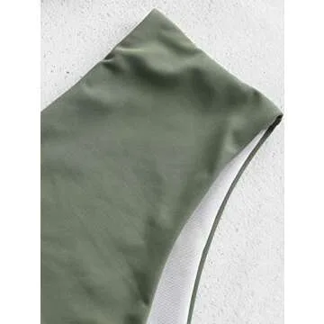 ZAFUL Women's Knotted Front Tankini Set High Waisted Bikini Scoop Neck Swimsuit Two Pieces Bathing Suit Green M