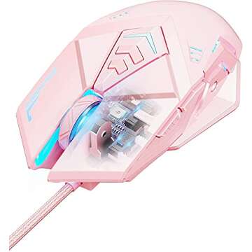 INPHIC Pink Gaming Mouse. USB Optical Wired Mouse. RGB Backlight. 4 Levels Adjustable DPI up to 4800. Silent Click, Ergonomic and 7 programmable Buttons Design. PC Gaming Mice for Windows System.