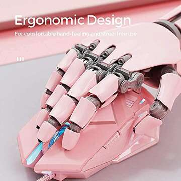 INPHIC Pink Gaming Mouse. USB Optical Wired Mouse. RGB Backlight. 4 Levels Adjustable DPI up to 4800. Silent Click, Ergonomic and 7 programmable Buttons Design. PC Gaming Mice for Windows System.