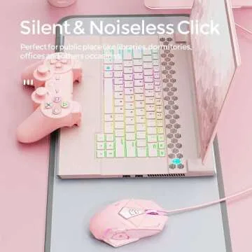 INPHIC Pink Gaming Mouse. USB Optical Wired Mouse. RGB Backlight. 4 Levels Adjustable DPI up to 4800. Silent Click, Ergonomic and 7 programmable Buttons Design. PC Gaming Mice for Windows System.