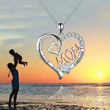 GemJelry Mothers Necklace Gifts for Mom from Daughter Son I Love You Mom Necklace Heart Pendant Rhinestone Mom Jewelry with Box Birthday Mothers Day Gifts Valentines Day for Women