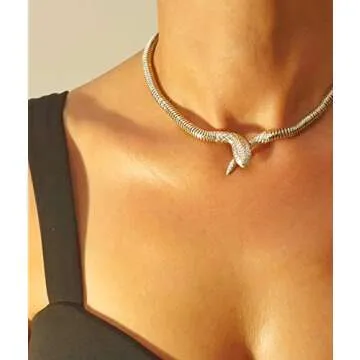 Silver Plated Snake Choker Necklace For Women Serpent Medusa Necklace Choker Snake Pendant Modern Snake Jewelry (Silver)