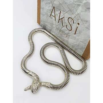 Silver Plated Snake Choker Necklace For Women Serpent Medusa Necklace Choker Snake Pendant Modern Snake Jewelry (Silver)