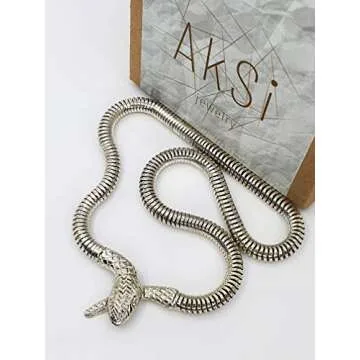 Silver Plated Snake Choker Necklace For Women Serpent Medusa Necklace Choker Snake Pendant Modern Snake Jewelry (Silver)