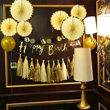 KAXIXI Cream Party Hanging Paper Fans Set, Chinese Round Pattern Paper Garlands Decoration for New Years Eve Party Supplies Birthday Wedding Baby Shower Classroom Decor, Set of 6