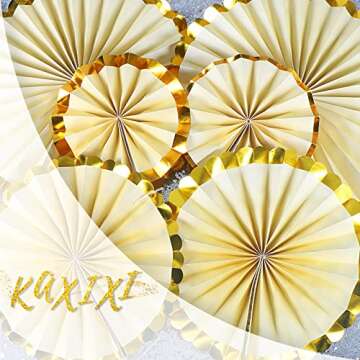 KAXIXI Cream Party Hanging Paper Fans Set, Chinese Round Pattern Paper Garlands Decoration for New Years Eve Party Supplies Birthday Wedding Baby Shower Classroom Decor, Set of 6