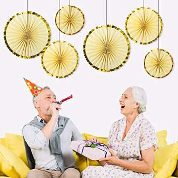 KAXIXI Cream Party Hanging Paper Fans Set, Chinese Round Pattern Paper Garlands Decoration for New Years Eve Party Supplies Birthday Wedding Baby Shower Classroom Decor, Set of 6