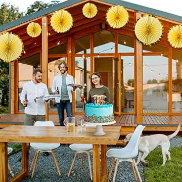 KAXIXI Cream Party Hanging Paper Fans Set, Chinese Round Pattern Paper Garlands Decoration for New Years Eve Party Supplies Birthday Wedding Baby Shower Classroom Decor, Set of 6