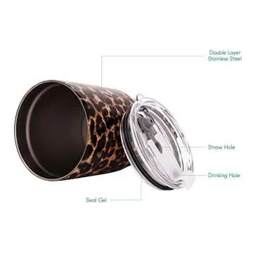 BR JUNKER 30 oz. Tumbler Double Wall Stainless Steel Vacuum Insulation Travel Mug with Crystal Clear Lid and Straw, Water Coffee Cup for Home,Office,School, Ice Drink, Hot Beverage,Leopard