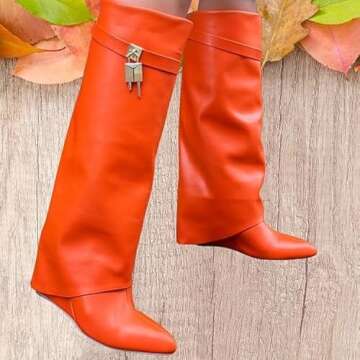 Liliana Knee High Wedge Boots - Mutto-1 in Vibrant Orange - Perfect Fit