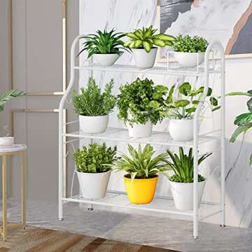 SORCEDAS Plant Stand 3 Tier Metal Corner Shelf White