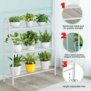 SORCEDAS Plant Stand 3 Tier Metal Corner Shelf White