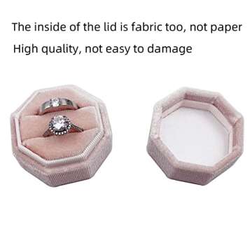 Beatilog Velvet Ring Box - Octagon Premium Vintage Wedding Ring Holder Handmade Double Ring Bearer J...