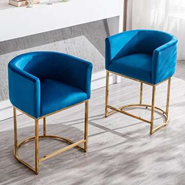 Modern Counter Height Velvet Fabric Upholstered Counter Stools Set of 3, 24 inch Kitchen Island Stoo...