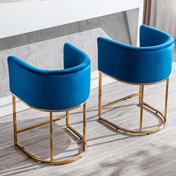Stylish Navy Blue Velvet Counter Stools Set of 3