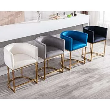 Stylish Navy Blue Velvet Counter Stools Set of 3