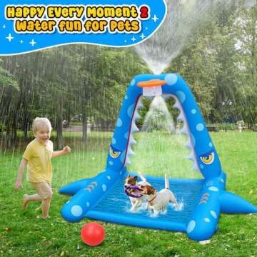 Sprinkler for Kids Outdoor Play, Giant Inflatable Shark Water Toys Splash Pad with Basketball Hoop, Fun Sprinkler Summer Outdoor Game for 3-8 Years Old Children Boys Girls Gift