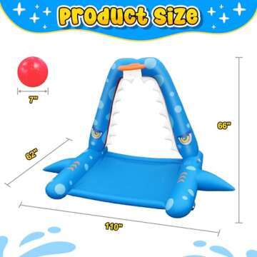 Sprinkler for Kids Outdoor Play, Giant Inflatable Shark Water Toys Splash Pad with Basketball Hoop, Fun Sprinkler Summer Outdoor Game for 3-8 Years Old Children Boys Girls Gift