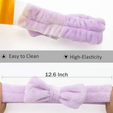 Ondder Spa Headband for Washing Face 8 Pack Purple Skincare Headbands for Women Girls Terry Cloth Cute Bow Head Bands