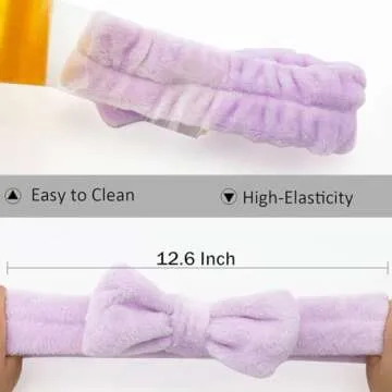 Ondder Spa Headband for Washing Face 8 Pack Purple Skincare Headbands for Women Girls Terry Cloth Cute Bow Head Bands