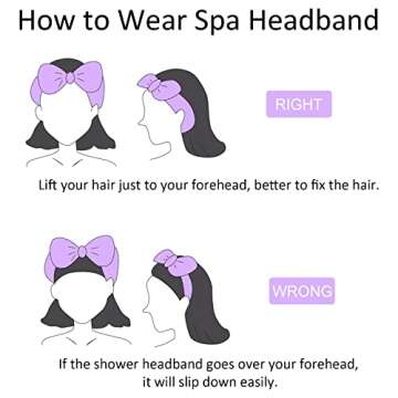 Ondder Spa Headband for Washing Face 8 Pack Purple Skincare Headbands for Women Girls Terry Cloth Cute Bow Head Bands