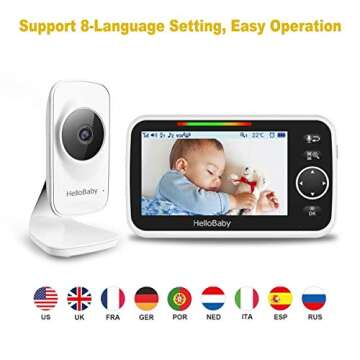 HelloBaby Baby Monitor with 5 inch Large Screen, Video Baby Monitor with Camera and Audio,Room Temperature Sensor, 2-Way Audio,VOX,Digital Zoom,Long Range,Night Vision