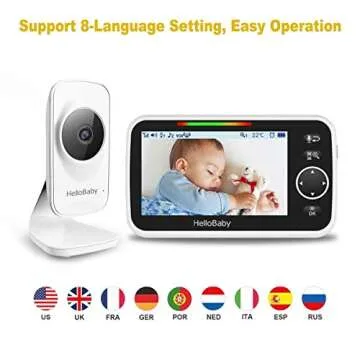 HelloBaby Baby Monitor with 5 inch Large Screen, Video Baby Monitor with Camera and Audio,Room Temperature Sensor, 2-Way Audio,VOX,Digital Zoom,Long Range,Night Vision