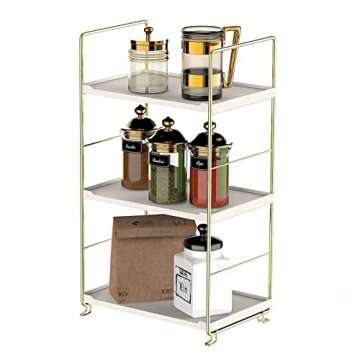 kaileyouxiangongsi 3-Tier Kitchen Spice Rack, Freestanding Stackable Organizer Shelf, Bathroom Countertop Storage Shelf, Cosmetic Organizer Holder, Square Standing Rack (Golden)