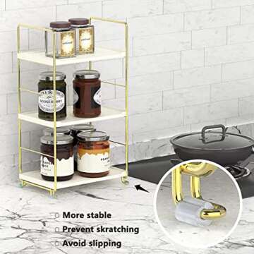 kaileyouxiangongsi 3-Tier Kitchen Spice Rack, Freestanding Stackable Organizer Shelf, Bathroom Countertop Storage Shelf, Cosmetic Organizer Holder, Square Standing Rack (Golden)