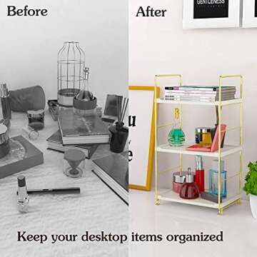 kaileyouxiangongsi 3-Tier Kitchen Spice Rack, Freestanding Stackable Organizer Shelf, Bathroom Countertop Storage Shelf, Cosmetic Organizer Holder, Square Standing Rack (Golden)