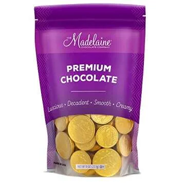 Madelaine Premium Milk Chocolate Gold Coins - St. Patrick’s Day Candy - 40 Chocolate Coins (Assorted Sizes, 1/2 LB)