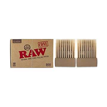 RAW Prerolled Cones 800 Count King Size Natural Classic Unrefined Rolling Papers