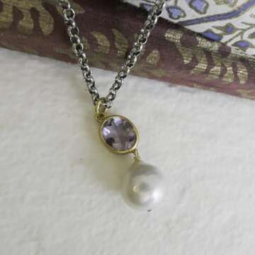 Amethyst and Cultured Freshwater Baroque Pearl Sterling Silver Pendant Necklace 18 inches - Handmade Artisan Gemstone Jewelry Gift Ideas for Women - Birthday Valentine's Mother's Day Gift (amethyst)