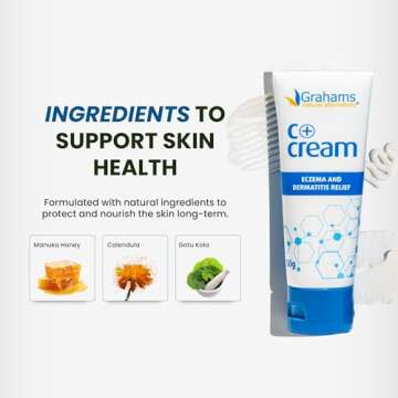 Grahams Natural C+ Eczema Relief Cream - Nourishes & Soothes Dermatitis, Inflammation, Redness Treatment for Irritated, Dry Skin - All Natural Ingredients with Manuka honey, Steroid-Free (1 x 1.76oz)