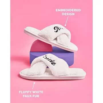 Classic Bride White Fur Slippers – Perfect Bachelorette Gift