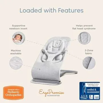 Ergobaby Evolve 3-in-1 Bouncer, Adjustable Multi Position Baby Bouncer Seat, Fits Newborn to Toddler, Onyx Black
