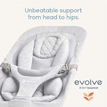 Ergobaby Evolve 3-in-1 Bouncer, Adjustable Multi Position Baby Bouncer Seat, Fits Newborn to Toddler, Onyx Black