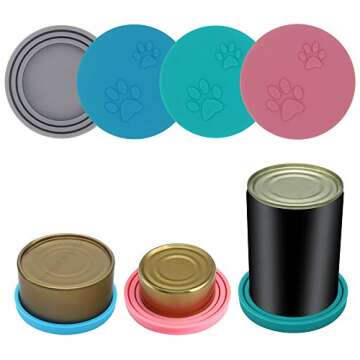 SLSON 4 Pack Pet Food Can Cover Set,Universal Silicone Cat Dog Food Can Lids 1 Fit 3 Standard Size C...