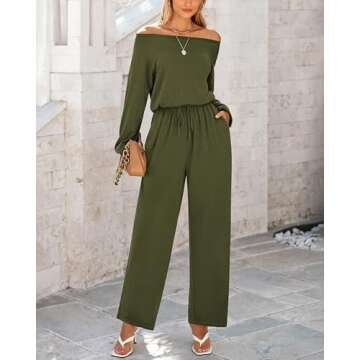 dowerme Women's One Piece Jumpsuits 2025 Long Sleeve Scoop Neck Drawstring Long Rompers Loose Knit Overalls With Pocket