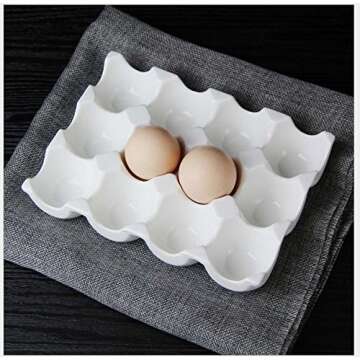 Leoyoubei 12 Cups Egg Holder for Fridge,Egg Tray Holder,Pretty Ceramic Egg Plate,7.5X5.5X1.5" Kitche...